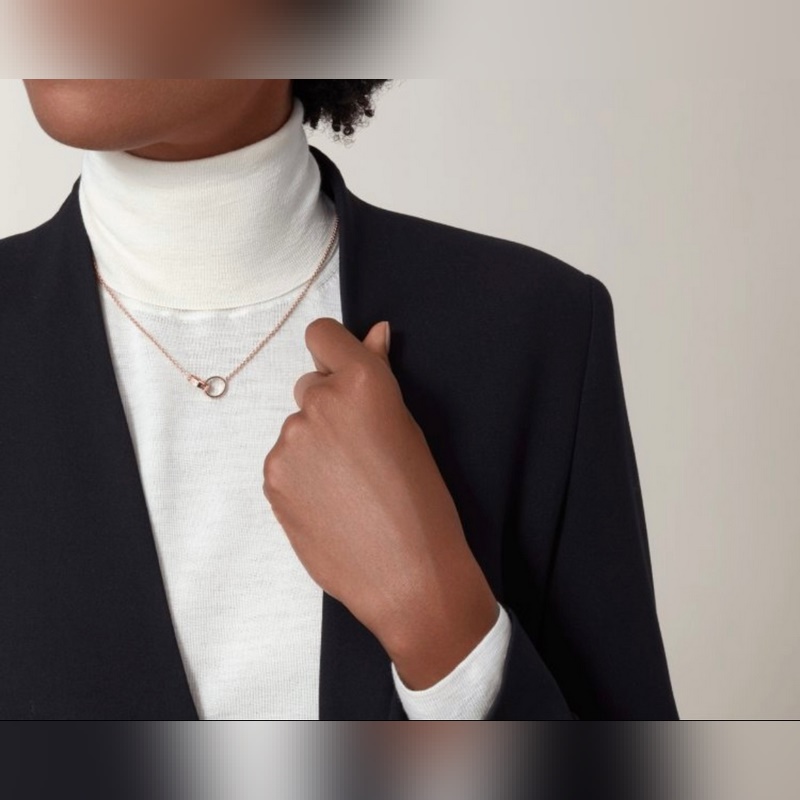 [原單對版] (配全套包裝) 卡地亞 Cartier經典CNC雙環光面項鍊