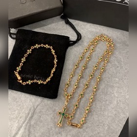 [原單對版]手鍊+項鍊 Chrome Hearts克羅心祖母綠項鍊，手鍊，凹凸造