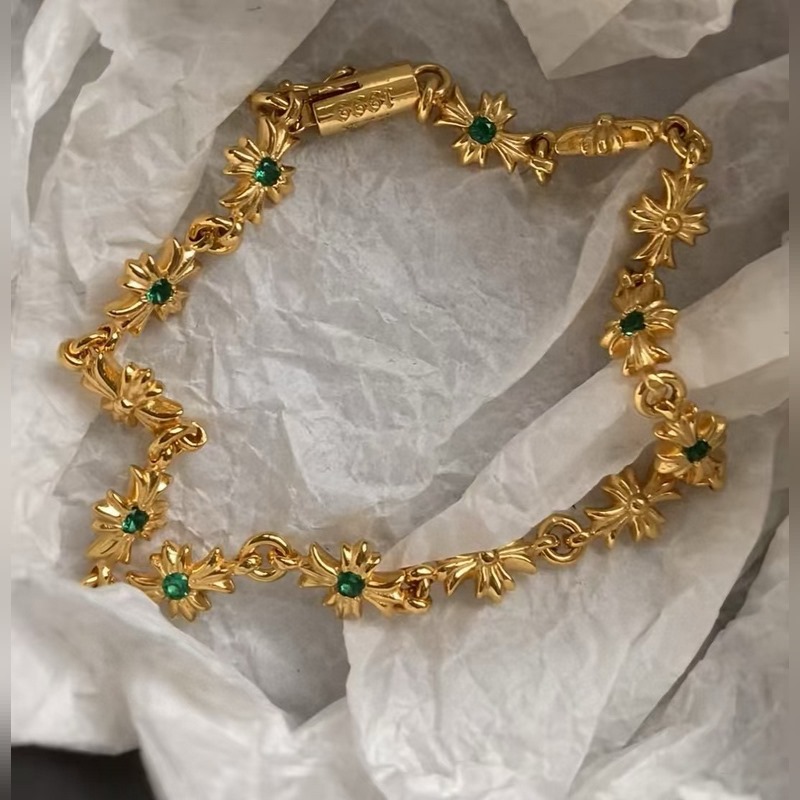 [原單對版]手鍊+項鍊 Chrome Hearts克羅心祖母綠項鍊，手鍊，凹凸造