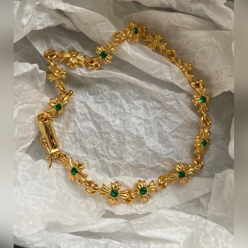 [原單對版]手鍊+項鍊 Chrome Hearts克羅心祖母綠項鍊，手鍊，凹凸造