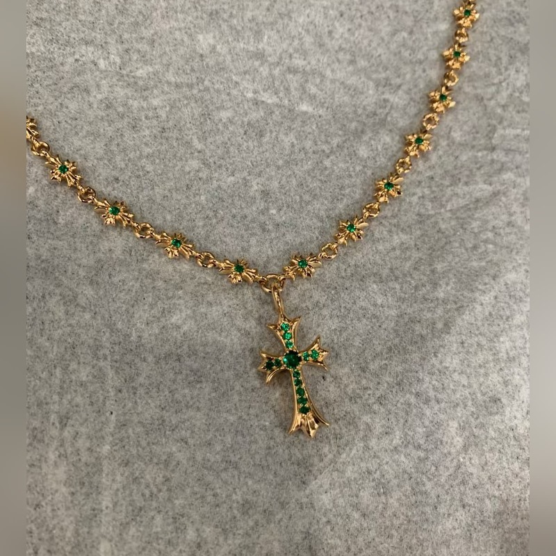 [原單對版]手鍊+項鍊 Chrome Hearts克羅心祖母綠項鍊，手鍊，凹凸造