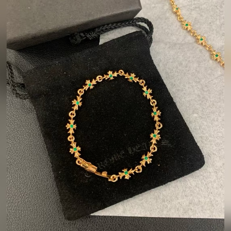 [原單對版]手鍊+項鍊 Chrome Hearts克羅心祖母綠項鍊，手鍊，凹凸造