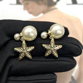 迪奧Dior新款鏤空海星珍珠耳釘