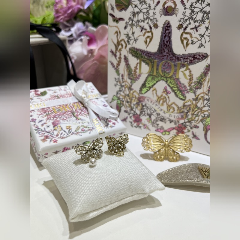 Dior 新款鏤空小米珠蝴蝶珍珠cd耳釘 小珍珠點(diǎn)綴鏤空金屬蝴蝶脈絡(luò)骨骼 不對