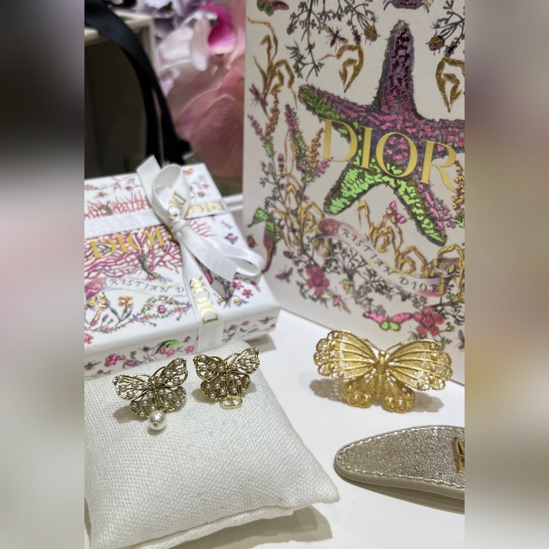 Dior 新款鏤空小米珠蝴蝶珍珠cd耳釘 小珍珠點(diǎn)綴鏤空金屬蝴蝶脈絡(luò)骨骼 不對