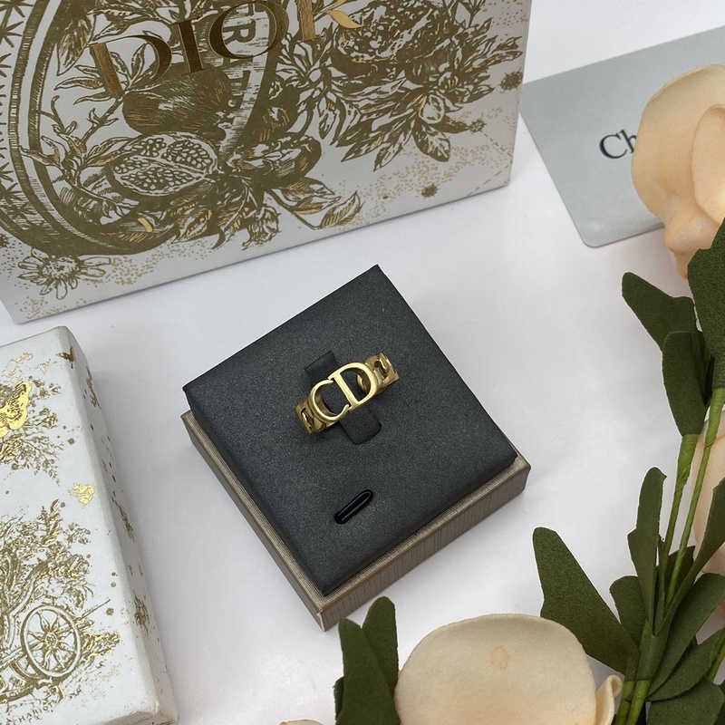 迪奧Dior經典款CD戒指 亮金色 古金色