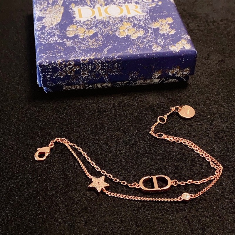 [原單對版] (配全套包裝) 新款迪奧Dior字母玫瑰金雙層手鍊 CD五角星