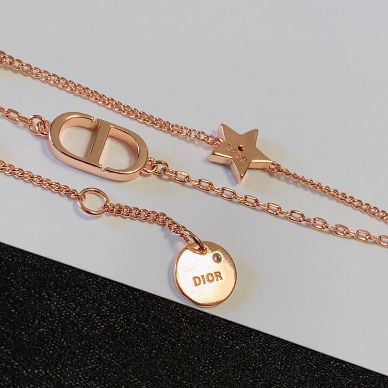 [原單對版] (配全套包裝) 新款迪奧Dior字母玫瑰金雙層手鍊 CD五角星