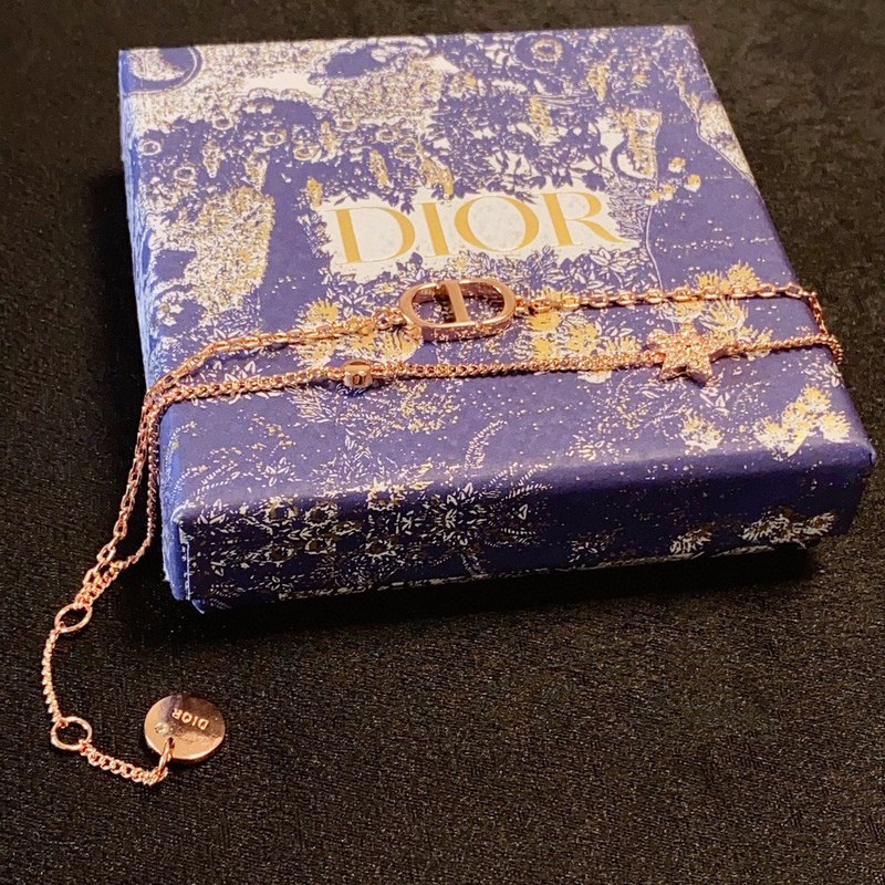 [原單對版] (配全套包裝) 新款迪奧Dior字母玫瑰金雙層手鍊 CD五角星