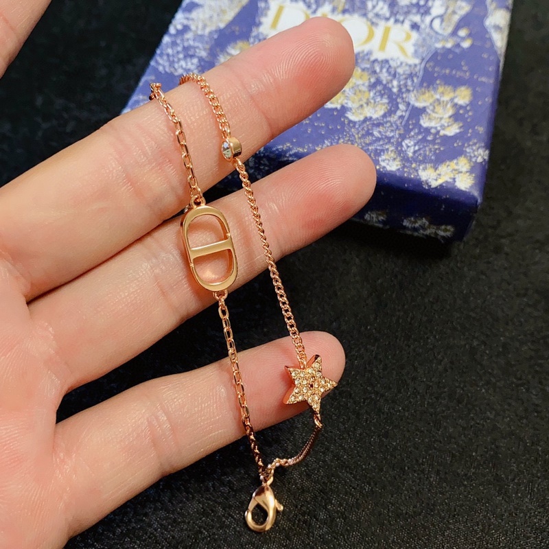 [原單對版] (配全套包裝) 新款迪奧Dior字母玫瑰金雙層手鍊 CD五角星