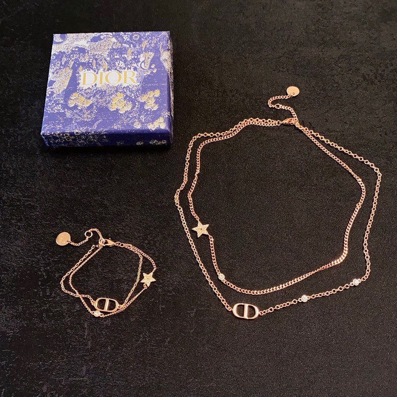 [原單對版] (配全套包裝) 新款迪奧Dior字母玫瑰金雙層手鍊 CD五角星
