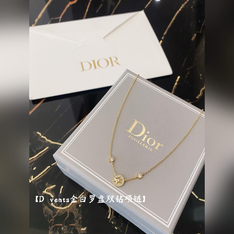 [原單對版] (配全套包裝) 迪奧家新款雙鑽單羅盤項鍊。