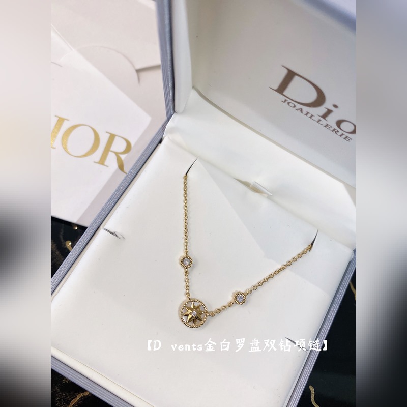 [原單對版] (配全套包裝) 迪奧家新款雙鑽單羅盤項鍊。