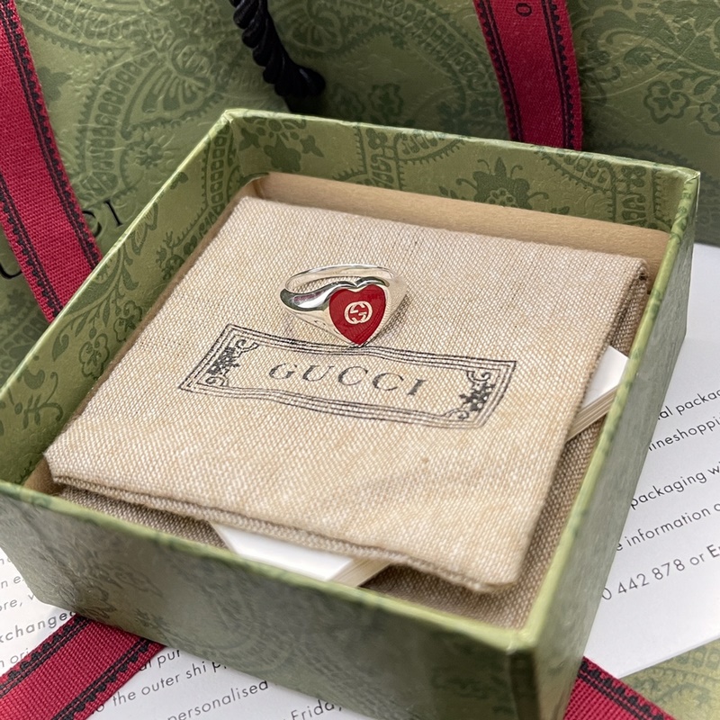 [原單對版的] (配全套包裝) 古馳Gucci小號紅藍愛心琺瑯戒指