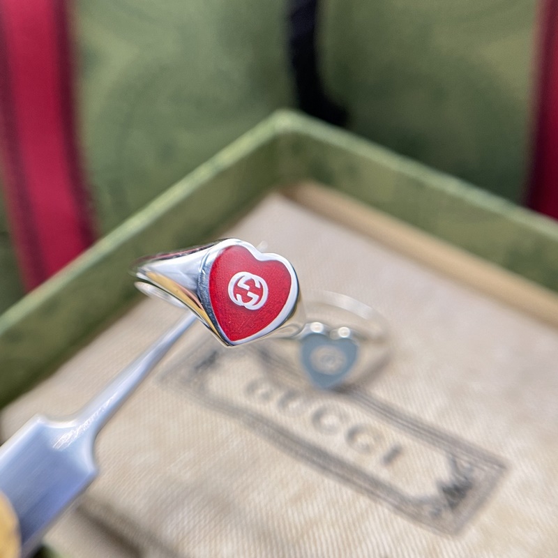 [原單對版的] (配全套包裝) 古馳Gucci小號紅藍愛心琺瑯戒指
