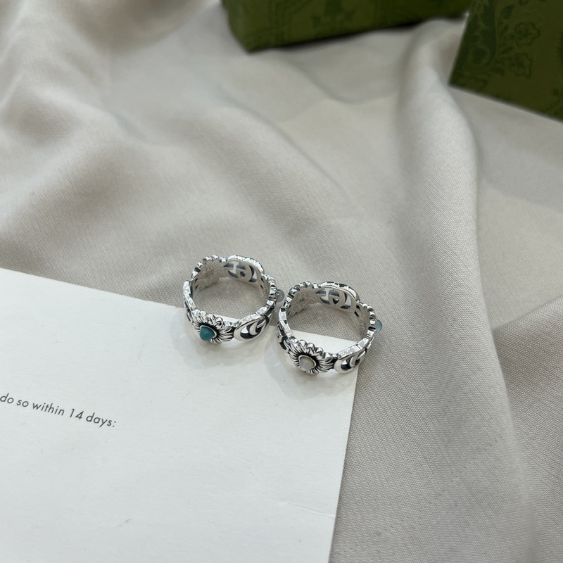 [原單對版] (配全套包裝) Gucci古馳925純銀雙G雛菊花朵戒指