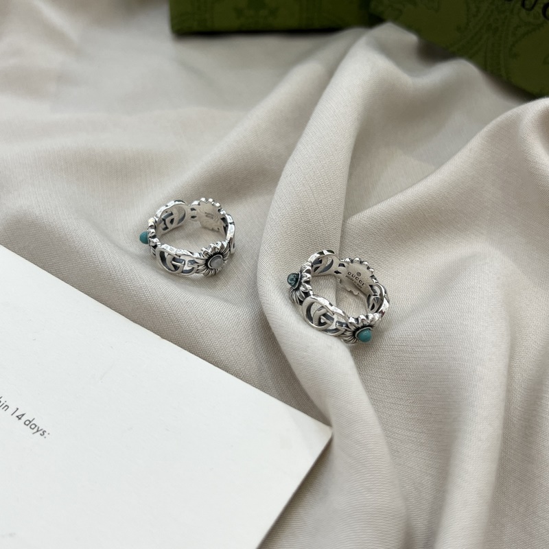 [原單對版] (配全套包裝) Gucci古馳925純銀雙G雛菊花朵戒指