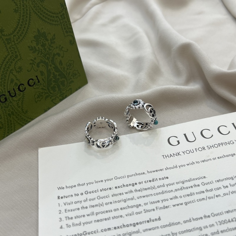 [原單對版] (配全套包裝) Gucci古馳925純銀雙G雛菊花朵戒指