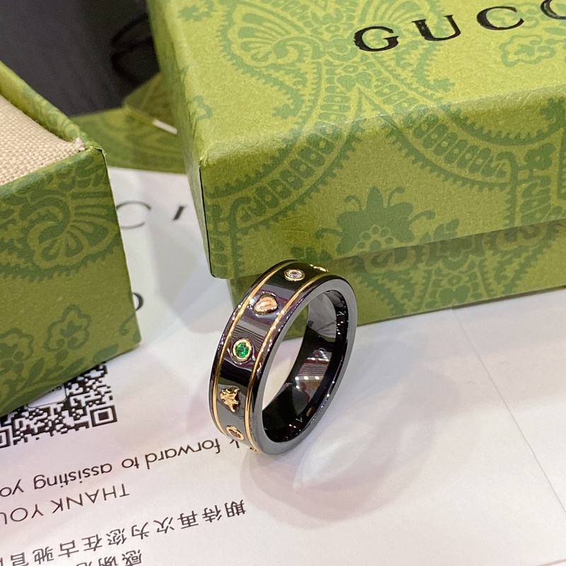 [原單對版] (配全套包裝) 古馳Gucci星球 黑色陶瓷戒指