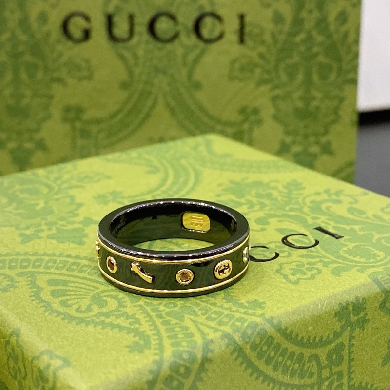 [原單對版] (配全套包裝) 古馳Gucci星球 黑色陶瓷戒指