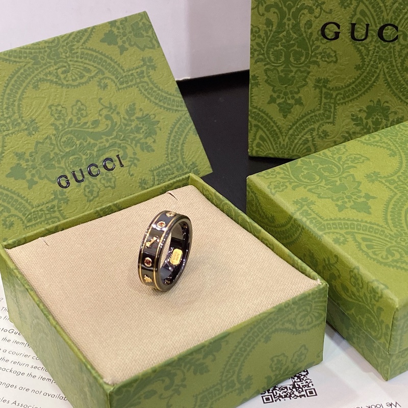 [原單對版] (配全套包裝) 古馳Gucci星球 黑色陶瓷戒指