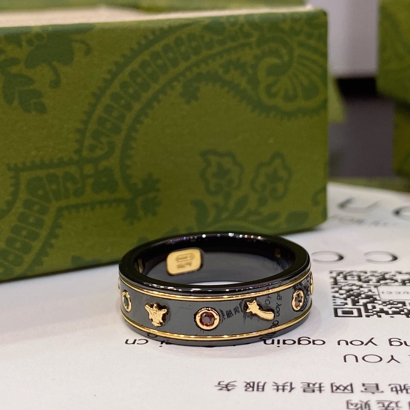 [原單對版] (配全套包裝) 古馳Gucci星球 黑色陶瓷戒指