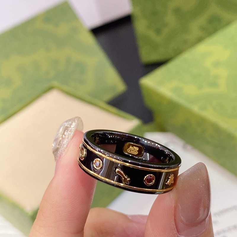 [原單對版] (配全套包裝) 古馳Gucci星球 黑色陶瓷戒指