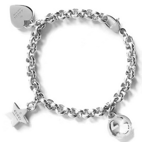 [原單對版] (配全套包裝) gucci雙g字母愛心五角星多吊墜複古銀手鍊、