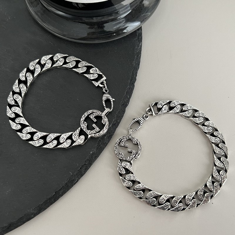 [原單對版] (配全套包裝) Gucci古馳互扣式雙G銀鍊式手鍊