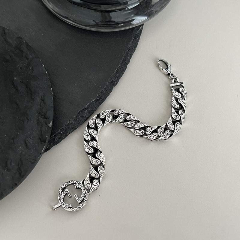 [原單對版] (配全套包裝) Gucci古馳互扣式雙G銀鍊式手鍊