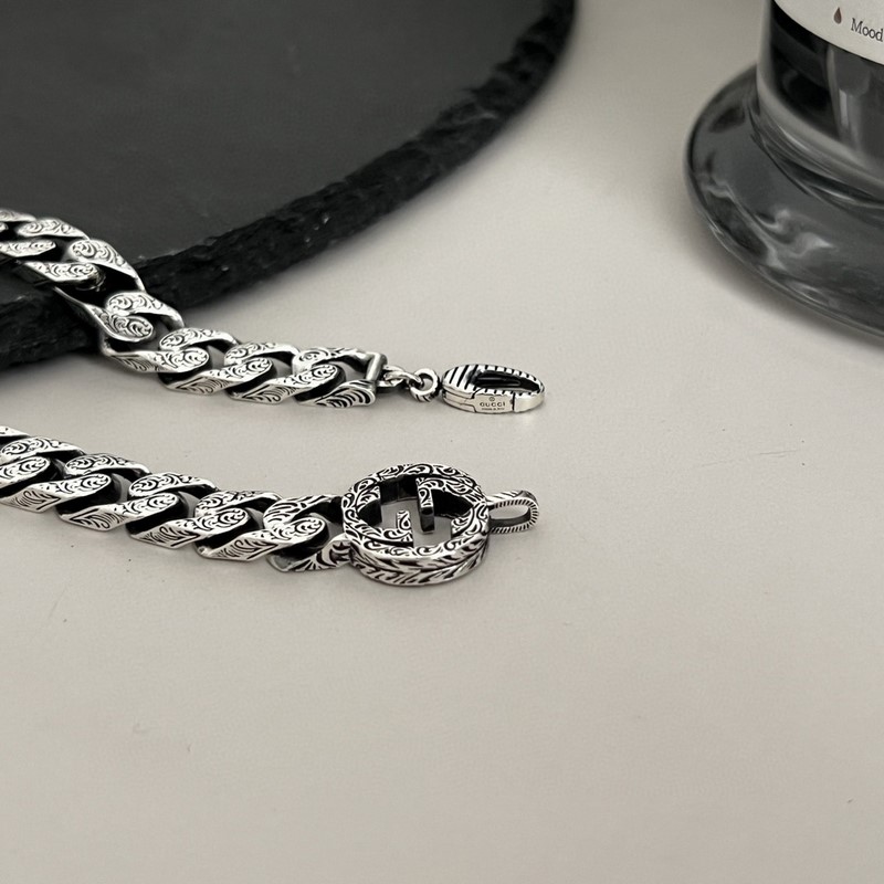 [原單對版] (配全套包裝) Gucci古馳互扣式雙G銀鍊式手鍊