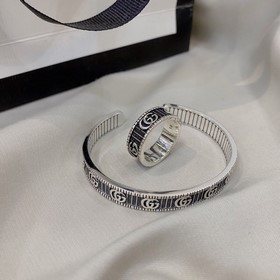 [原單對版]戒指+ 手鐲 Gucci古馳 雙G男女條紋手鐲戒指