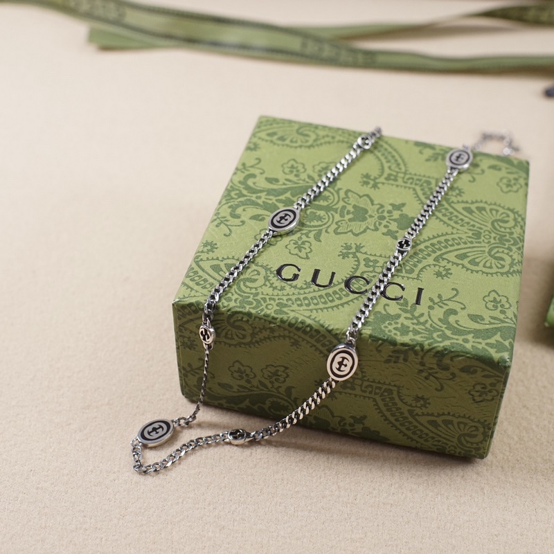 [原單對版] (配全套包裝) gucci雙g互扣式黑色項鍊，蕭戰同款 這款單戴