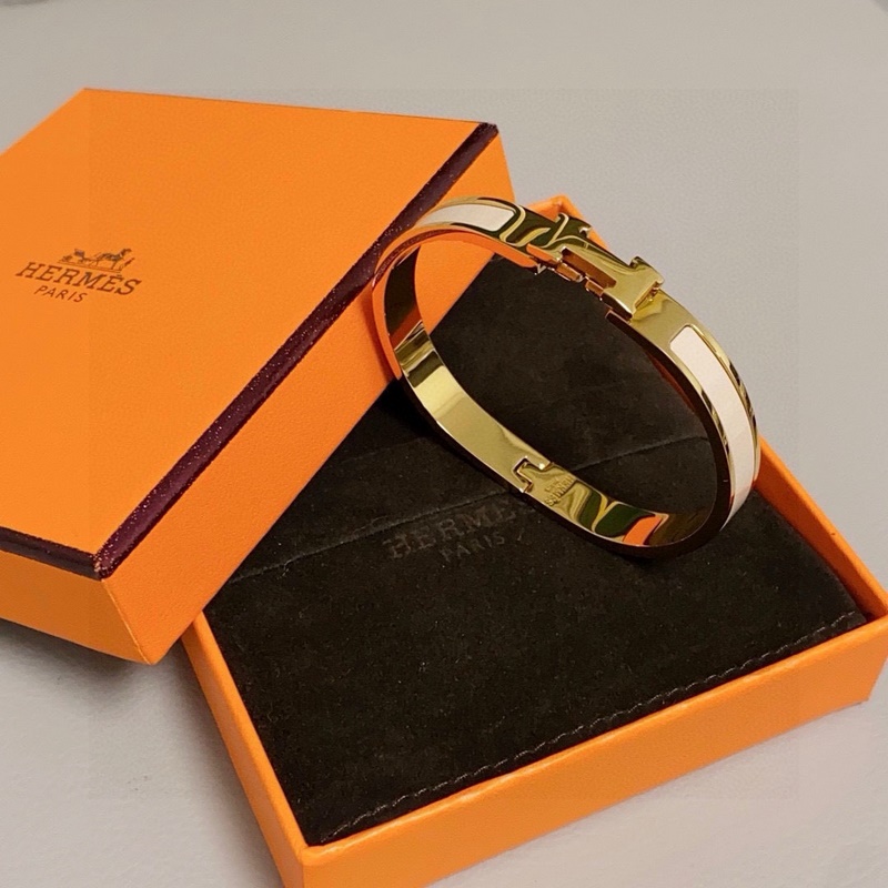 [原單對版] (配全套包裝) 愛馬仕Hermes琺瑯奶茶色黃金邊手鐲 小號迷你