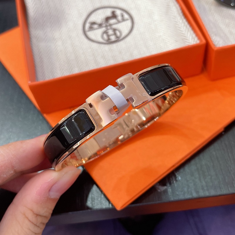 [原單對版] (配全套包裝) 愛馬仕H黑武士手鐲，玫瑰金黑H手鐲