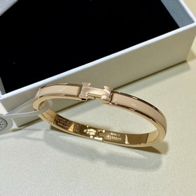 [原單對版] (配全套包裝) 愛馬仕玫瑰金奶茶色窄版手鐲