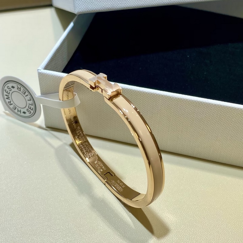 [原單對版] (配全套包裝) 愛馬仕玫瑰金奶茶色窄版手鐲