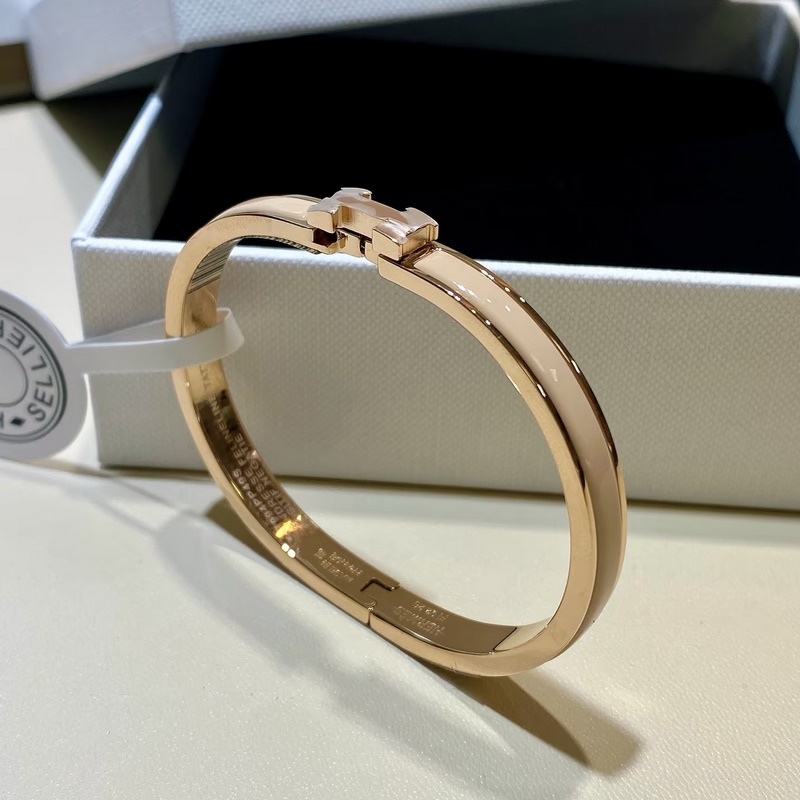 [原單對版] (配全套包裝) 愛馬仕玫瑰金奶茶色窄版手鐲
