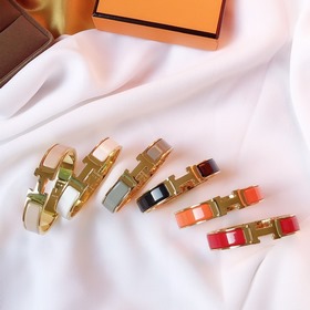 [原單對版] (配全套包裝) 代購版本 Hermes，愛馬仕H扣窄版琺瑯黃金色