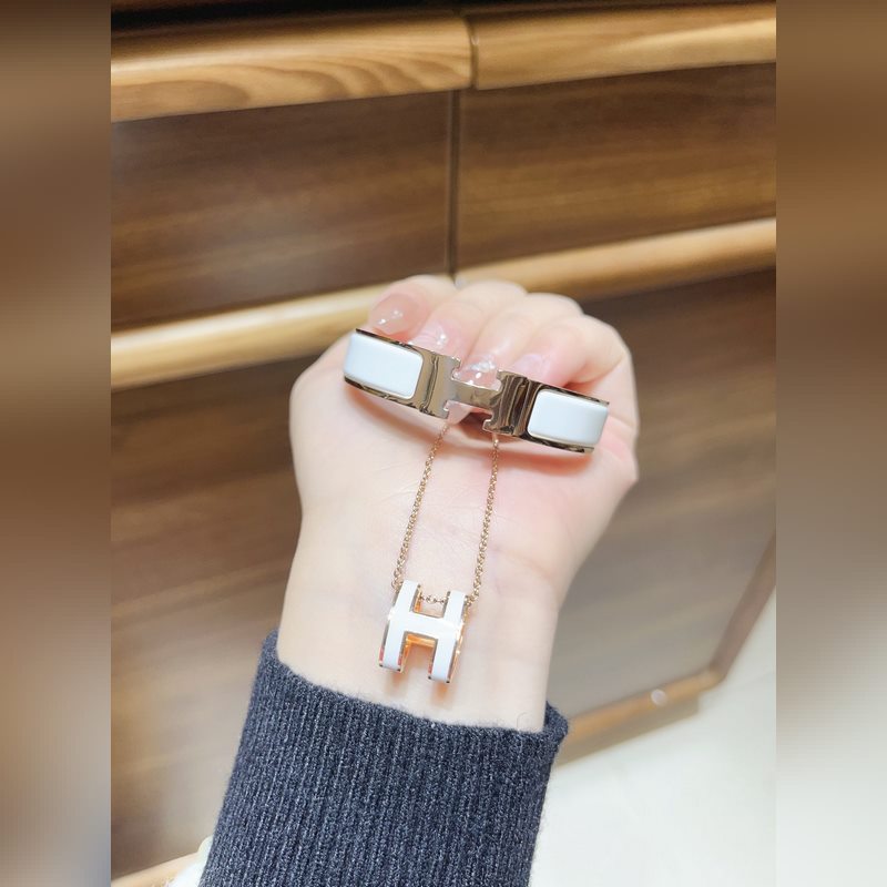 [原單對版]項鍊+ 手鐲 愛馬仕經典琺瑯H手鐲+項鍊套裝 精工高版本 手鐲碼數1