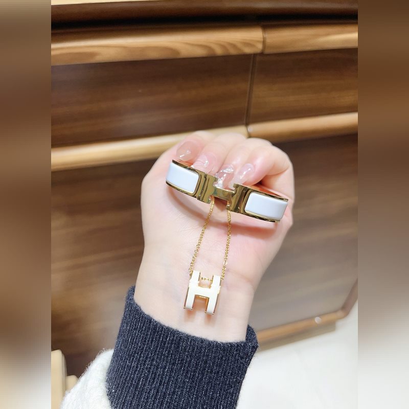 [原單對版]項鍊+ 手鐲 愛馬仕經典琺瑯H手鐲+項鍊套裝 精工高版本 手鐲碼數1