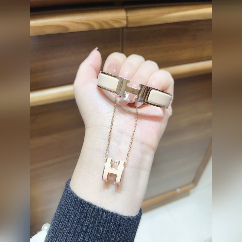 [原單對版]項鍊+ 手鐲 愛馬仕經典琺瑯H手鐲+項鍊套裝 精工高版本 手鐲碼數1