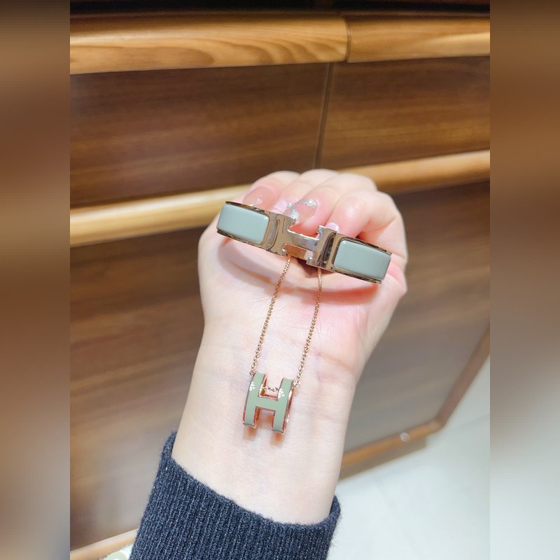 [原單對版]項鍊+ 手鐲 愛馬仕經典琺瑯H手鐲+項鍊套裝 精工高版本 手鐲碼數1