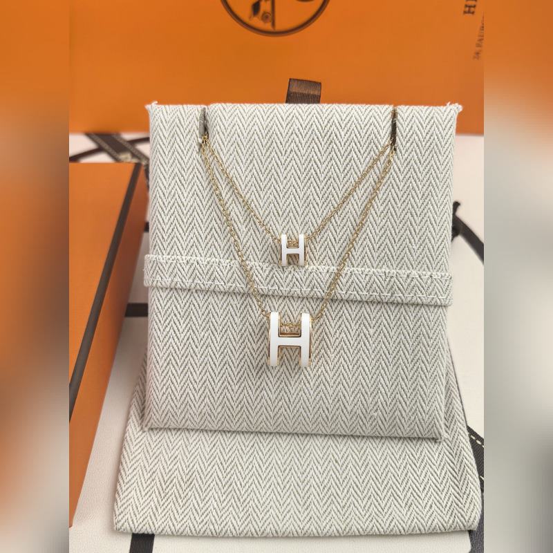 [原單對版] (配全套包裝) 愛馬仕H琺瑯項鍊 白色 (玫瑰金) 細節：質感明