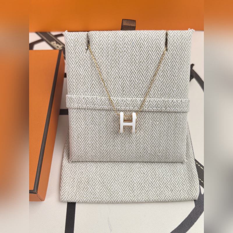 [原單對版] (配全套包裝) 愛馬仕H琺瑯項鍊 白色 (玫瑰金) 細節：質感明