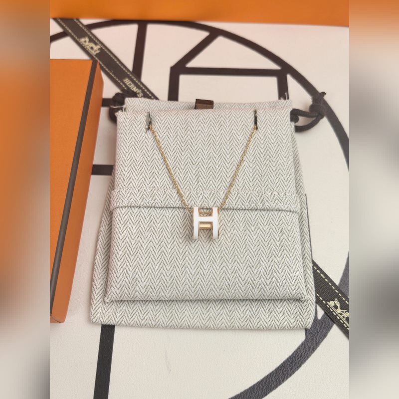 [原單對版] (配全套包裝) 愛馬仕H琺瑯項鍊 白色 (玫瑰金) 細節：質感明