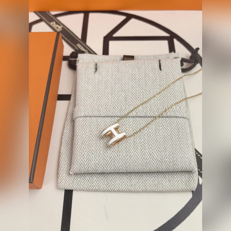 [原單對版] (配全套包裝) 愛馬仕H琺瑯項鍊 白色 (玫瑰金) 細節：質感明