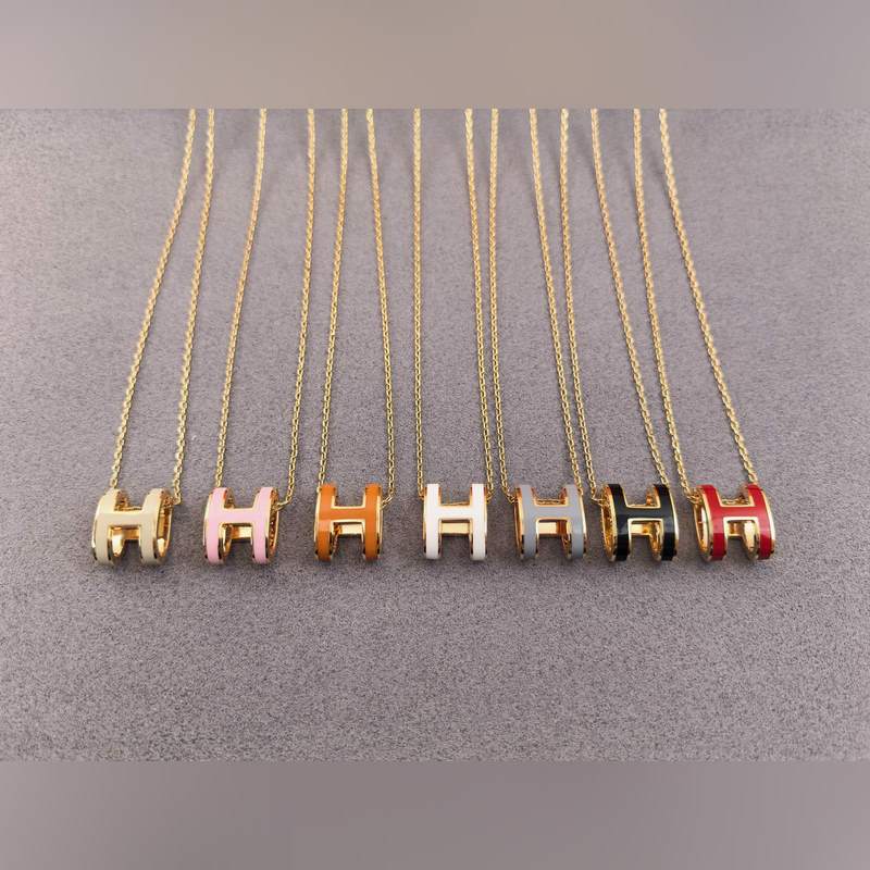 [原單對版] (配全套包裝) 愛馬仕H琺瑯項鍊 白色 (玫瑰金) 細節：質感明