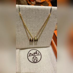 [原單對版] (配全套包裝) 愛馬仕迷你黑金配色琺瑯項鍊。