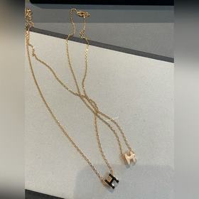 [原單對版] (配全套包裝) 愛馬仕H迷你黑，迷你裸色項鍊 玫瑰金